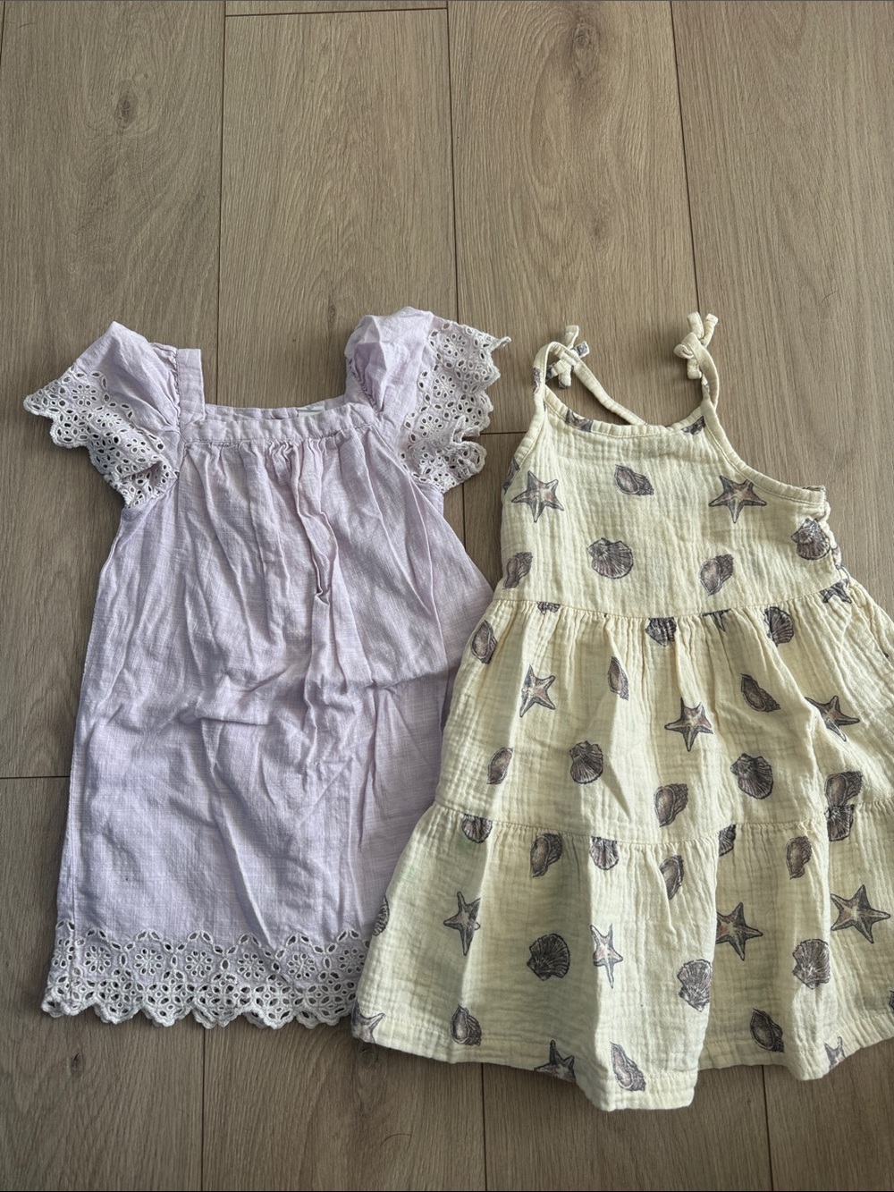 GAP Girls Lavender Eyelet Dress & Cream Seashell Tiered Sundress